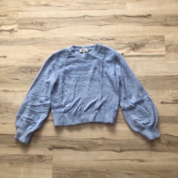 Wayf Blue Crew Neck Sweater with Balloon Sleeves - Picture 2 of 7